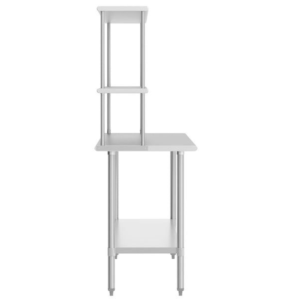 English Elm Reese Portable Work Table with NSF-Certified Steel Top, Double Overshelves, and Locking Casters Stainless Steel 48"W x 30"D x 34.5"H NH-WT-3048-OSH-GG