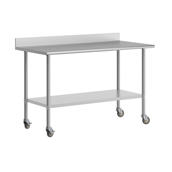 English Elm Reese Heavy-Duty Commercial Prep Table with NSF-Certified Top, Adjustable Undershelf & Locking Casters Stainless Steel 60"W x 30"D x 39.25"H NH-WT-3060-GG-B4-CAS-GG
