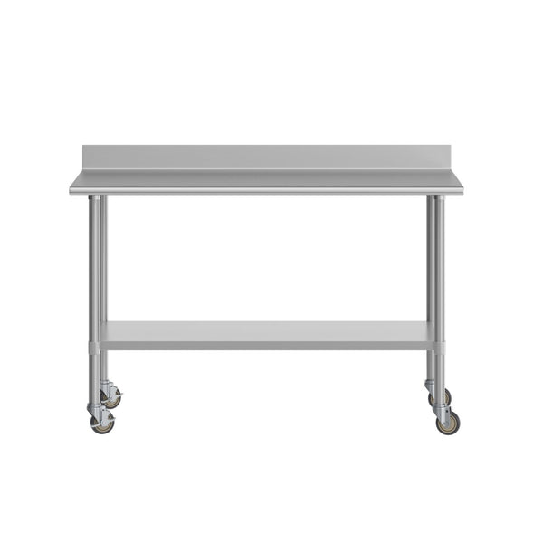 English Elm Reese Heavy-Duty Commercial Prep Table with NSF-Certified Top, Adjustable Undershelf & Locking Casters Stainless Steel 60"W x 30"D x 39.25"H NH-WT-3060-GG-B4-CAS-GG