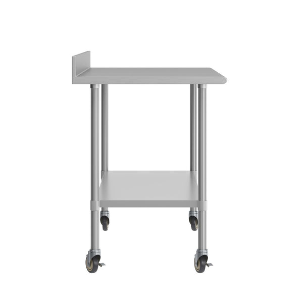 English Elm Reese Heavy-Duty Commercial Prep Table with NSF-Certified Top, Adjustable Undershelf & Locking Casters Stainless Steel 60"W x 30"D x 39.25"H NH-WT-3060-GG-B4-CAS-GG