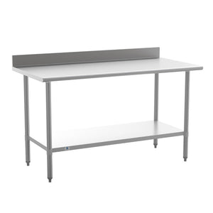 English Elm Reese Commercial Grade Prep Table with Adjustable Shelf, 4" Backsplash, and Heavy-Duty Load Capacity Stainless Steel 60"W x 30"D x 39.25"H NH-WT-3060-GG-B4-GG