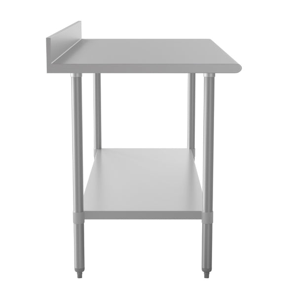 English Elm Reese Commercial Grade Prep Table with Adjustable Shelf, 4" Backsplash, and Heavy-Duty Load Capacity Stainless Steel 60"W x 30"D x 39.25"H NH-WT-3060-GG-B4-GG