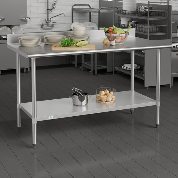 English Elm Reese Commercial Grade Prep Table with Adjustable Shelf, 4" Backsplash, and Heavy-Duty Load Capacity Stainless Steel 60"W x 30"D x 39.25"H NH-WT-3060-GG-B4-GG