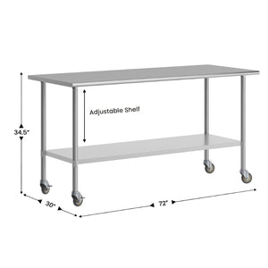 English Elm Reader Portable Work Table - NSF Certified Stainless Steel Top, Heavy-Duty & Mobile for Versatile Use NH-WT-3072-CAS-GG