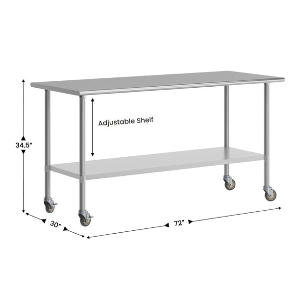English Elm Reader Portable Work Table - NSF Certified Stainless Steel Top, Heavy-Duty & Mobile for Versatile Use NH-WT-3072-CAS-GG