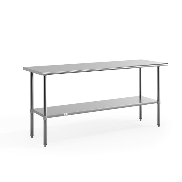 English Elm Reader Stainless Steel Prep and Work Table - 72"W X 30"D, NSF Certified, Adjustable Undershelf, Durable Design NH-WT-3072-GG