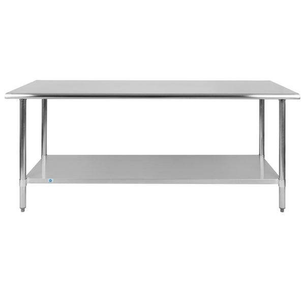 English Elm Reader Stainless Steel Prep and Work Table - 72"W X 30"D, NSF Certified, Adjustable Undershelf, Durable Design NH-WT-3072-GG