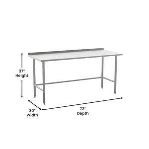 English Elm Reese Commercial 430 Stainless Steel Prep Table - NSF Certified, Durable, Easy-Clean, 600 lbs Capacity NH-WT-3072-OG-B1-5-GG