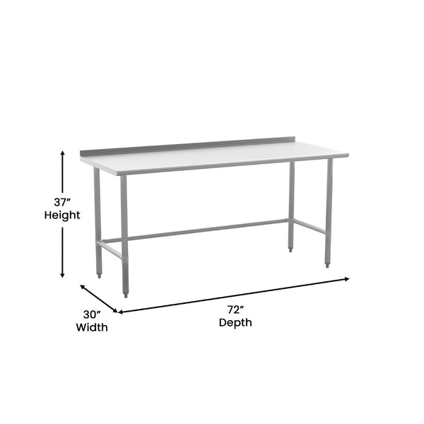 English Elm Reese Commercial 430 Stainless Steel Prep Table - NSF Certified, Durable, Easy-Clean, 600 lbs Capacity NH-WT-3072-OG-B1-5-GG