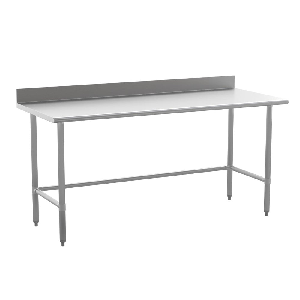 English Elm Reese NSF Certified 430 Stainless Steel 18-Gauge Prep Table with Open Base & 4" Backsplash, 72" Wide NH-WT-3072-OG-B4-GG