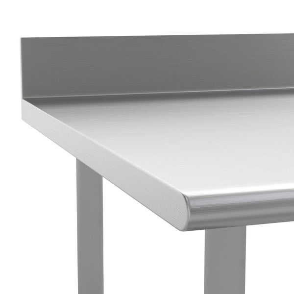 English Elm Reese NSF Certified 430 Stainless Steel 18-Gauge Prep Table with Open Base & 4" Backsplash, 72" Wide NH-WT-3072-OG-B4-GG