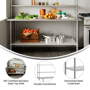 English Elm Reader Portable Prep Table – NSF Certified 18-Gauge Stainless Top, Double Shelves, & Heavy-Duty Storage NH-WT-3072-OSH-GG