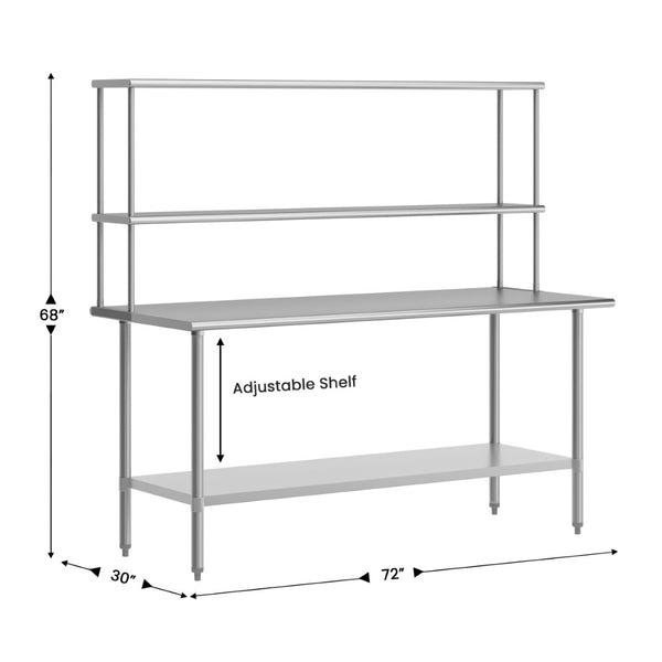 English Elm Reader Portable Prep Table – NSF Certified 18-Gauge Stainless Top, Double Shelves, & Heavy-Duty Storage NH-WT-3072-OSH-GG