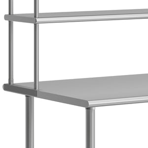 English Elm Reader Portable Prep Table – NSF Certified 18-Gauge Stainless Top, Double Shelves, & Heavy-Duty Storage NH-WT-3072-OSH-GG