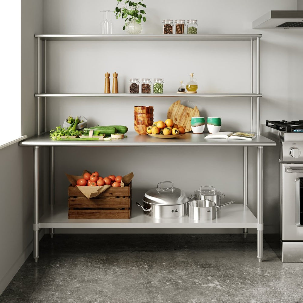 English Elm Reader Portable Prep Table – NSF Certified 18-Gauge Stainless Top, Double Shelves, & Heavy-Duty Storage NH-WT-3072-OSH-GG