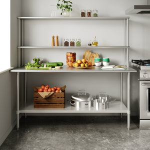 English Elm Reader Portable Prep Table – NSF Certified 18-Gauge Stainless Top, Double Shelves, & Heavy-Duty Storage NH-WT-3072-OSH-GG