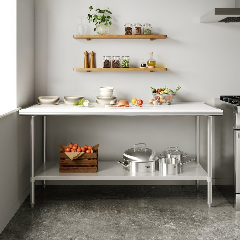 English Elm Reader Heavy-Duty Portable Prep Table with NSF-Certified Stainless Steel Top & Durable Cutting Board NH-WT-3072-POLYTOP-GG