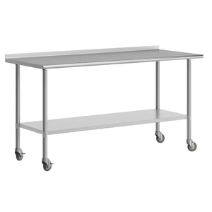 English Elm Reader Portable Prep Table - NSF Certified Stainless Steel, Mobile with Backsplash & Heavy-Duty Storage NH-WT-3072BSP-CAS-GG
