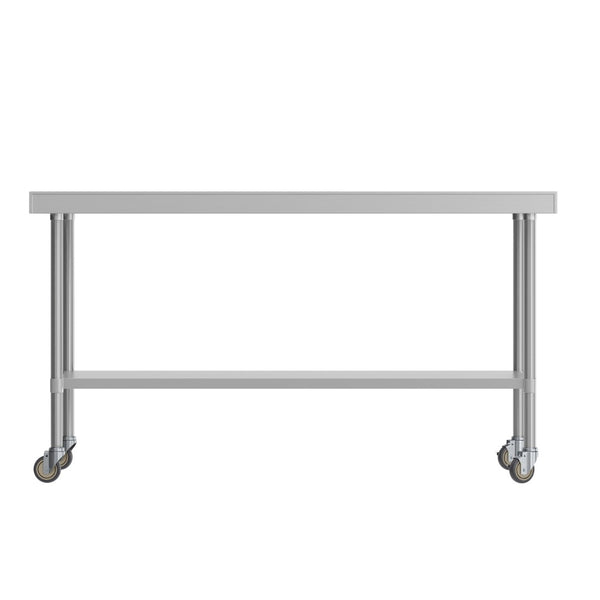 English Elm Reader Portable Prep Table - NSF Certified Stainless Steel, Mobile with Backsplash & Heavy-Duty Storage NH-WT-3072BSP-CAS-GG