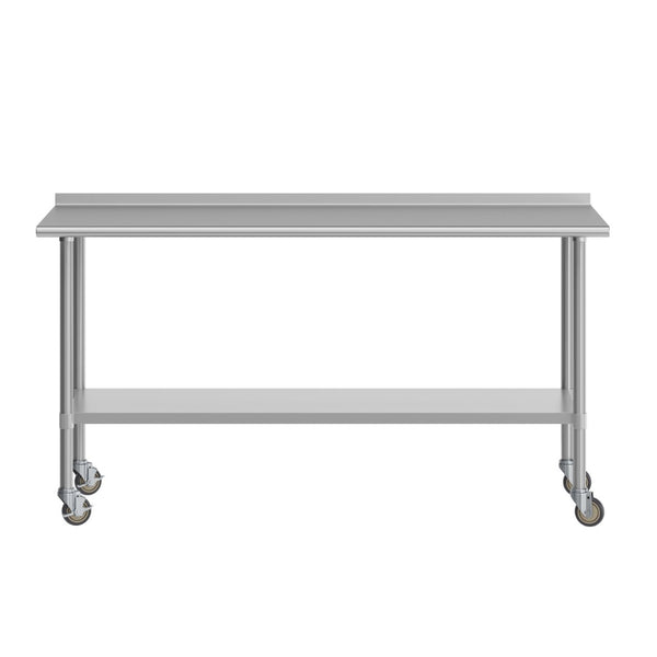 English Elm Reader Portable Prep Table - NSF Certified Stainless Steel, Mobile with Backsplash & Heavy-Duty Storage NH-WT-3072BSP-CAS-GG