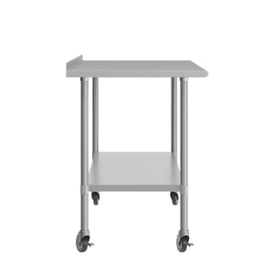 English Elm Reader Portable Prep Table - NSF Certified Stainless Steel, Mobile with Backsplash & Heavy-Duty Storage NH-WT-3072BSP-CAS-GG