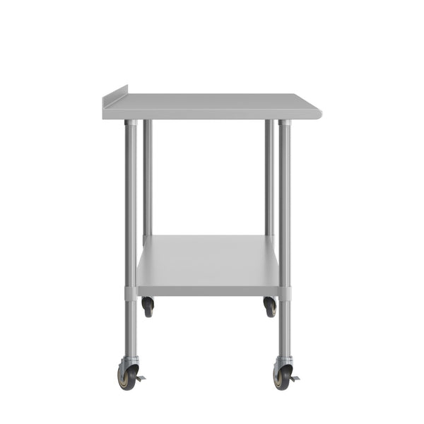 English Elm Reader Portable Prep Table - NSF Certified Stainless Steel, Mobile with Backsplash & Heavy-Duty Storage NH-WT-3072BSP-CAS-GG