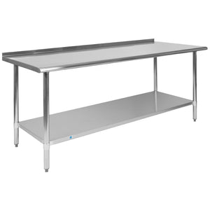 English Elm Reader Stainless Steel 18-Gauge Prep Work Table with Backsplash & Undershelf - NSF Certified 72" NH-WT-3072BSP-GG