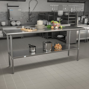 English Elm Reader Stainless Steel 18-Gauge Prep Work Table with Backsplash & Undershelf - NSF Certified 72" NH-WT-3072BSP-GG