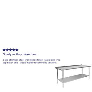 English Elm Reader Stainless Steel 18-Gauge Prep Work Table with Backsplash & Undershelf - NSF Certified 72" NH-WT-3072BSP-GG