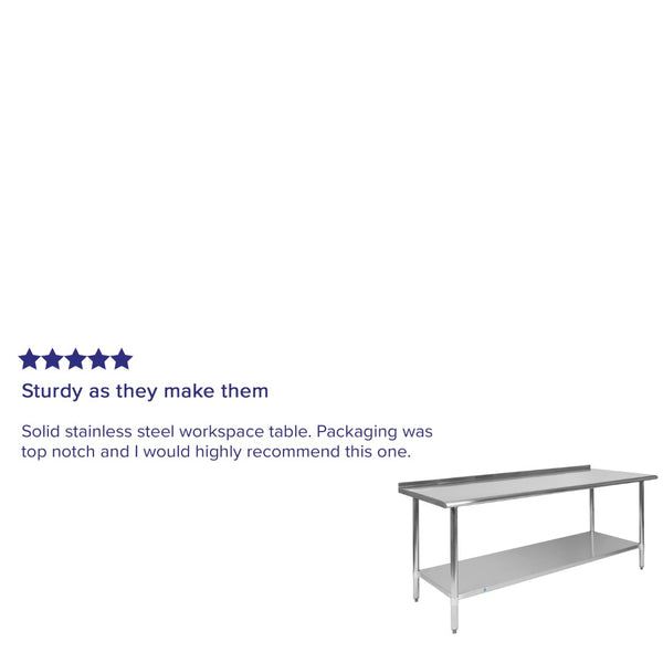 English Elm Reader Stainless Steel 18-Gauge Prep Work Table with Backsplash & Undershelf - NSF Certified 72" NH-WT-3072BSP-GG