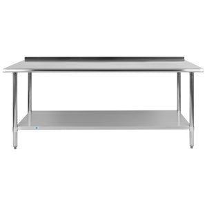 English Elm Reader Stainless Steel 18-Gauge Prep Work Table with Backsplash & Undershelf - NSF Certified 72" NH-WT-3072BSP-GG