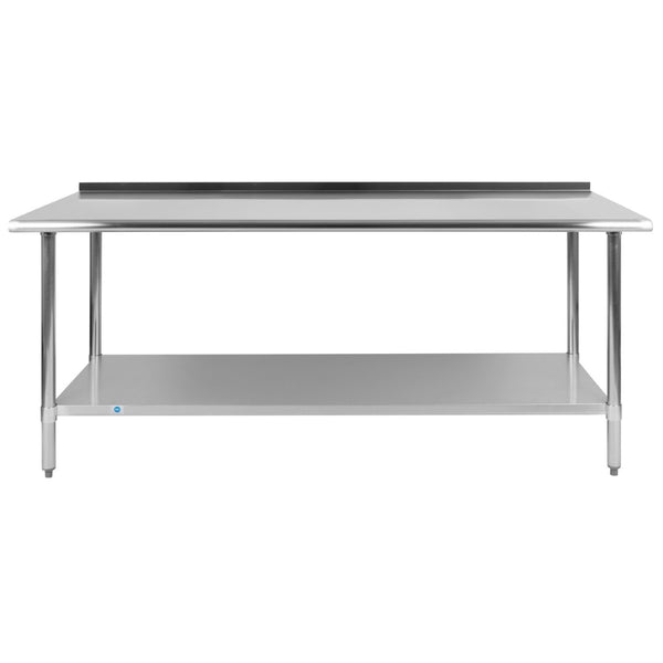 English Elm Reader Stainless Steel 18-Gauge Prep Work Table with Backsplash & Undershelf - NSF Certified 72" NH-WT-3072BSP-GG