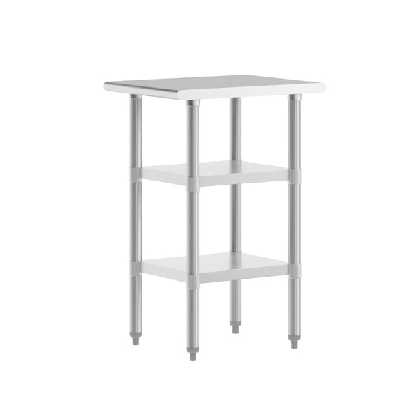 English Elm Reese Heavy-Duty Portable Prep Table with Adjustable Undershelves for Versatile Workspace Solutions Stainless Steel 24"W x 18"D NH-WT-GU-2418-GG