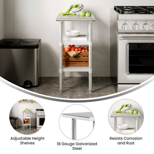 English Elm Reese Heavy-Duty Portable Prep Table with Adjustable Undershelves for Versatile Workspace Solutions Stainless Steel 24"W x 18"D NH-WT-GU-2418-GG