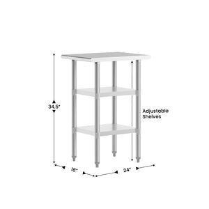 English Elm Reese Heavy-Duty Portable Prep Table with Adjustable Undershelves for Versatile Workspace Solutions Stainless Steel 24"W x 18"D NH-WT-GU-2418-GG
