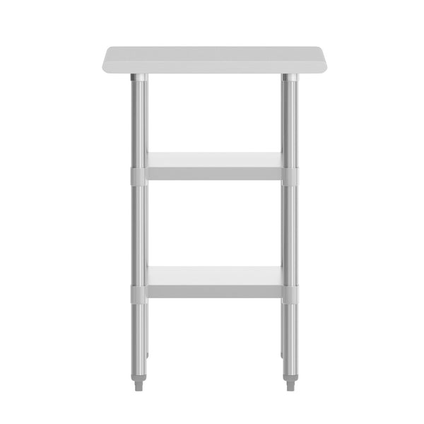 English Elm Reese Heavy-Duty Portable Prep Table with Adjustable Undershelves for Versatile Workspace Solutions Stainless Steel 24"W x 18"D NH-WT-GU-2418-GG