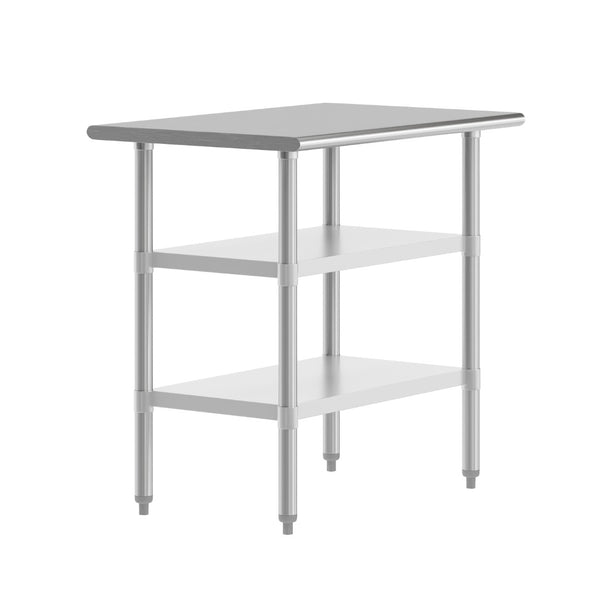 English Elm Reese Heavy-Duty Portable Prep Table with Adjustable Undershelves for Versatile Workspace Solutions Stainless Steel 24"W x 36"D NH-WT-GU-2436-GG