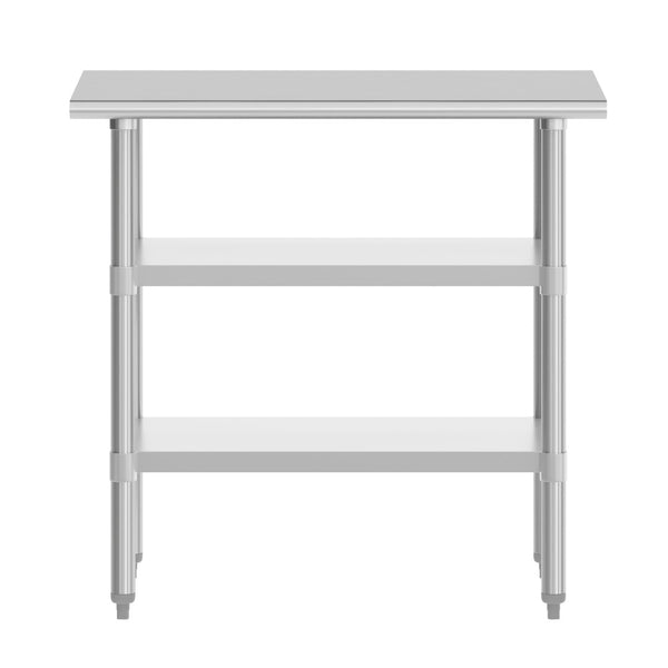 English Elm Reese Heavy-Duty Portable Prep Table with Adjustable Undershelves for Versatile Workspace Solutions Stainless Steel 24"W x 36"D NH-WT-GU-2436-GG