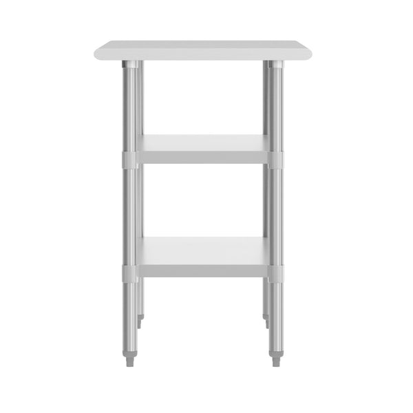 English Elm Reese Heavy-Duty Portable Prep Table with Adjustable Undershelves for Versatile Workspace Solutions Stainless Steel 24"W x 36"D NH-WT-GU-2436-GG