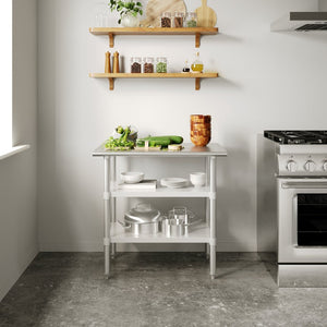 English Elm Reese Heavy-Duty Portable Prep Table with Adjustable Undershelves for Versatile Workspace Solutions Stainless Steel 24"W x 36"D NH-WT-GU-2436-GG