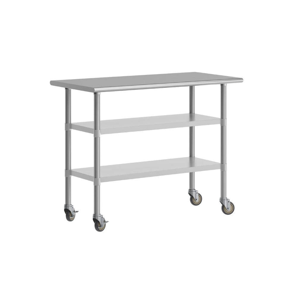 English Elm Rawcliffe NSF Certified Stainless Steel Prep Table 24"x48" with Dual Shelves & Locking Casters NH-WT-GU-2448-CAS-GG