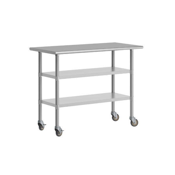 English Elm Rawcliffe NSF Certified Stainless Steel Prep Table 24"x48" with Dual Shelves & Locking Casters NH-WT-GU-2448-CAS-GG