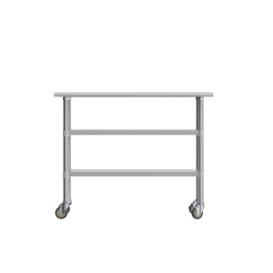 English Elm Rawcliffe NSF Certified Stainless Steel Prep Table 24"x48" with Dual Shelves & Locking Casters NH-WT-GU-2448-CAS-GG
