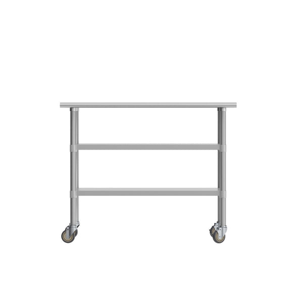 English Elm Rawcliffe NSF Certified Stainless Steel Prep Table 24"x48" with Dual Shelves & Locking Casters NH-WT-GU-2448-CAS-GG