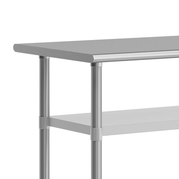 English Elm Rawcliffe NSF Certified Stainless Steel Prep Table 24"x48" with Dual Shelves & Locking Casters NH-WT-GU-2448-CAS-GG