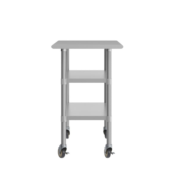 English Elm Rawcliffe NSF Certified Stainless Steel Prep Table 24"x48" with Dual Shelves & Locking Casters NH-WT-GU-2448-CAS-GG