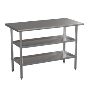 English Elm Hogan Stainless Steel Work Table - NSF Certified, 18-Gauge, 2 Adjustable Undershelves, 48"W x 24"D NH-WT-GU-2448-GG