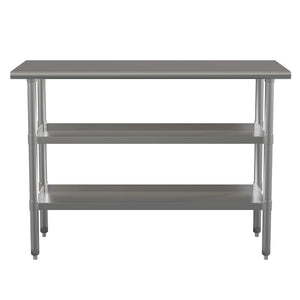English Elm Hogan Stainless Steel Work Table - NSF Certified, 18-Gauge, 2 Adjustable Undershelves, 48"W x 24"D NH-WT-GU-2448-GG
