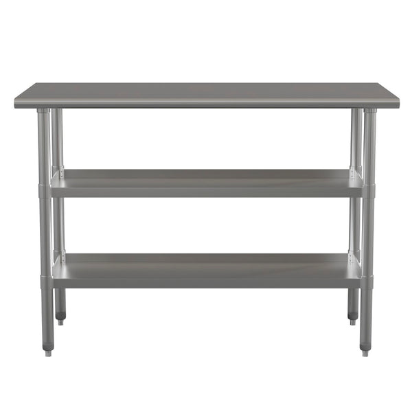 English Elm Hogan Stainless Steel Work Table - NSF Certified, 18-Gauge, 2 Adjustable Undershelves, 48"W x 24"D NH-WT-GU-2448-GG
