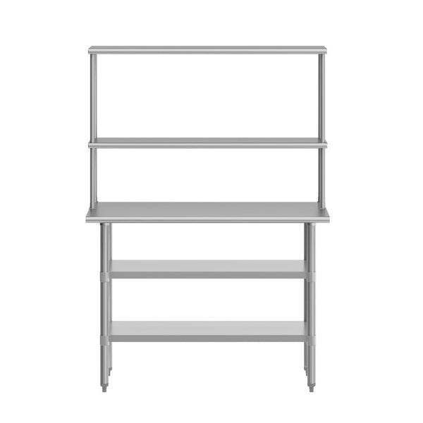 English Elm Rawcliffe Heavy-Duty Mobile Prep Table with NSF Stainless Steel Top, Double Shelves & Locking Casters NH-WT-GU-2448-OSH-GG